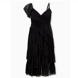 Torrid Midi Mesh Ruffle Black Dress